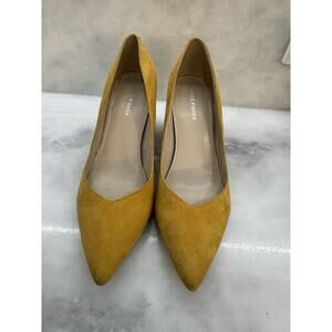 Marc Fisher Yellow Suede Block Heel Pump Pointed Toe Slip On Women